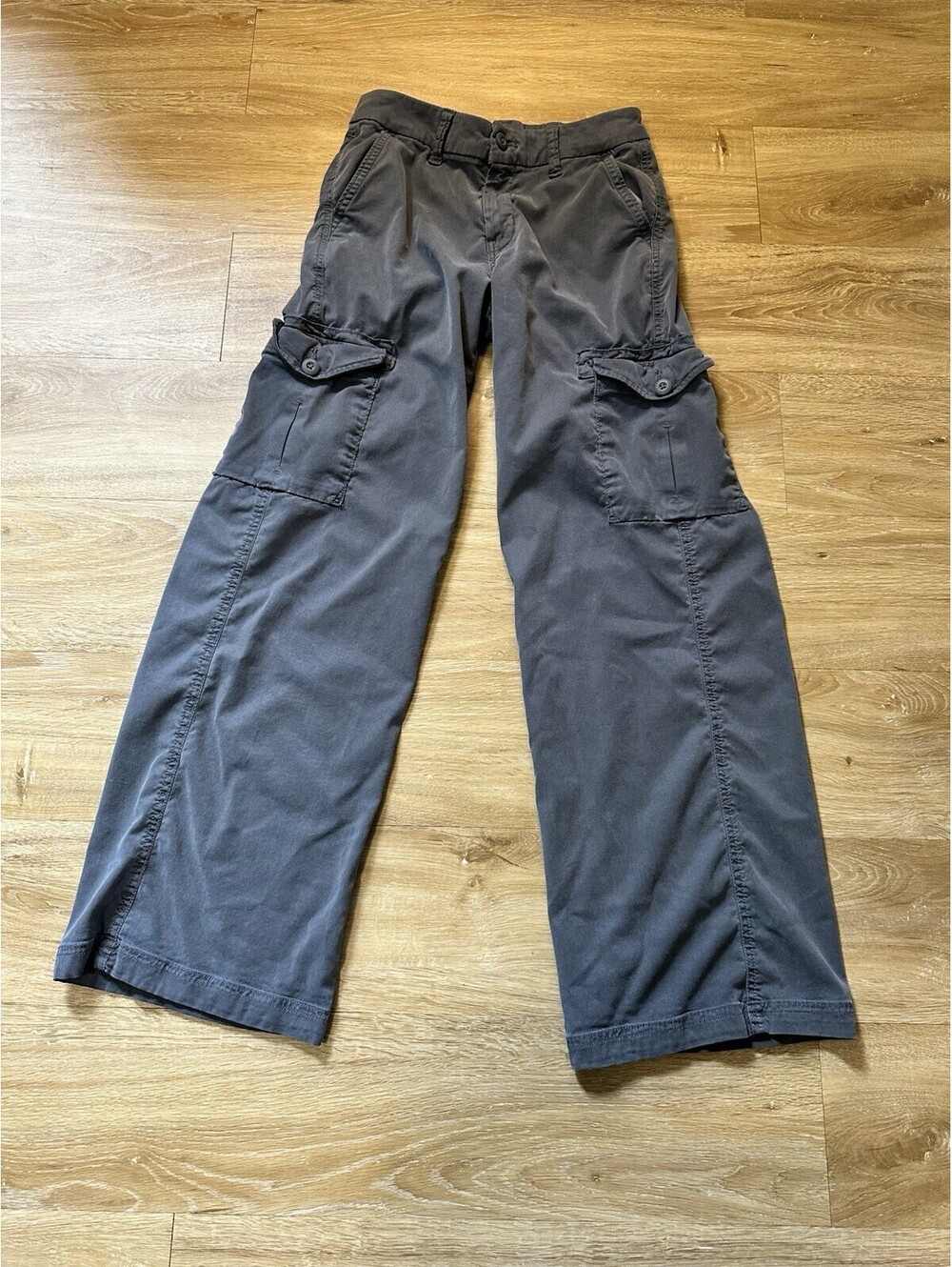 American Eagle Womens Cargo Pants Baggy Wide Leg Mid Rise Gray Size 00